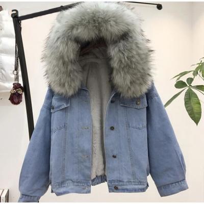 China Wholesale Breathable Hooded Oversized Hooded Denim Jacket Women's Ladies Fur Ladies Short Jeans Coat For Winter for sale