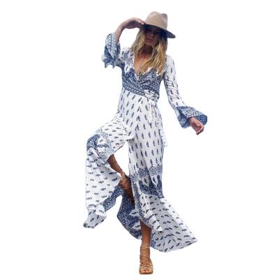 China Breathable Hot Sale Bohemian Women Clothing Bohemian Lady Print Kimono Print Kimono Beach Maxi Beach Cover Up For Summer for sale