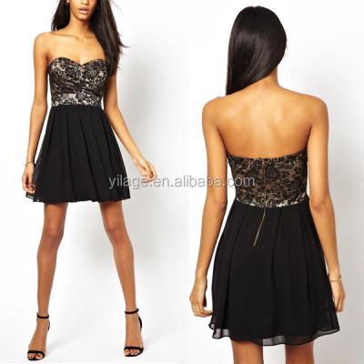 China hot Anti-wrinkle graduation party designs! Strapless Black Lace Prom Dresses! Fashion women dresses! for sale