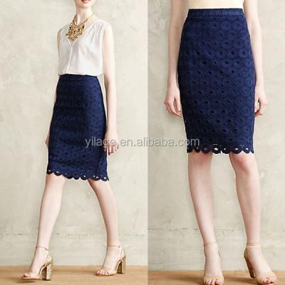 China Maternity newcomer! Hot ladies designs! Office uniforms! Manufacture Navy Eyelet Lace Skirt for sale