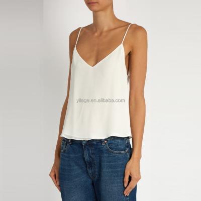 China Strappy silk tank top with anti-pilling deep V neckline for sale