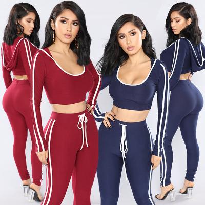 China Cheap Price Anti-pilling Women's Hoodie And Cropped Stripped Legging Suit for sale