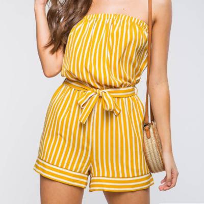 China 2020 Anti-Static New Design Summer Off Shoulder Striped Overalls For Women for sale