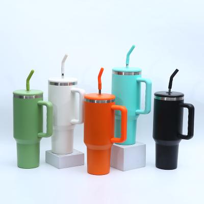 China Viable Wholesale Insulated Tumbler With Handle Lid and Straw Coffee Cups Custom Stainless Steel Sport 40oz Water Bottle Drinkware for sale