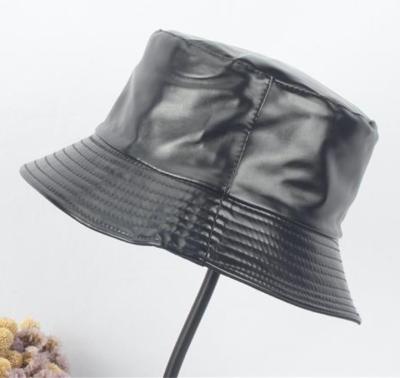 China Custom Made High Quality Simple Reversible Bucket Hat Daily Use Bucket Hat Men And Women PU Black Leather Bucket Hat for sale