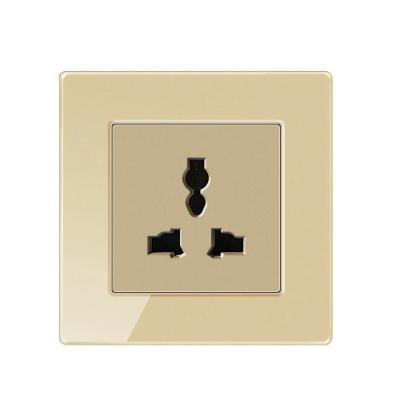 China Multi-Purpose Wall USB Gold Tempered Glass With Led Universal Socket-Three Socket With Switch With 2 USB Touch Switch for sale