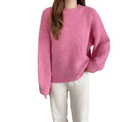 China Breathable Women Sweater Vintage Korean Fashion Female Loose Thick Elegant Knitted Solid Sweater Tops Knitted Sweater Tops for sale