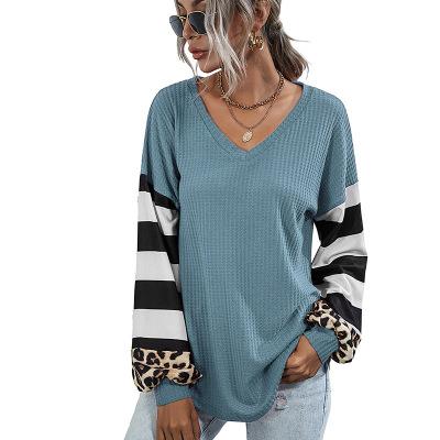 China Winter Autumn Explosion Patterns Leopard T-Shirt Round Neck Sleeve Anti Wrinkle Long Stitching Loose Tops Casual Tops For Women for sale