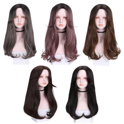 China Natural Korean Style Full Body Wave Brown Long Wave Wig Synthetic Hair Head Wigs For Women Long Shape Wavy Temperament 60cm for sale