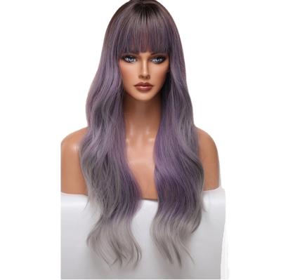 China Water Wave Water Wave Long 70CM Natural Wavy Platinum Blonde Wigs With Bangs Cosplay Part Lolita Synthetic Wigs For Women Heat Resistant Fiber for sale