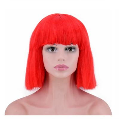 China Silky Straight Wave Silky Straight Synthetic Bob Wig Short Straight Pink Black Colored With Bangs For Women Cosplay White/Color Heat Resistant Fiber Wig 30cm for sale