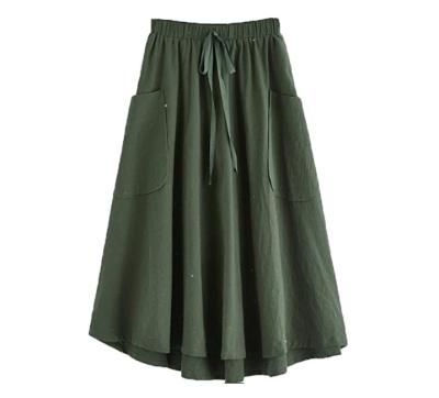 China Summer Casual Cotton Canvas Breathable Skirt Women A Line High Waist Pleated A Line Midi Skirt With Pocket for sale