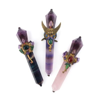 China Africa Crystal Opens Natural Rose Quartz Magic Wand Amethyst Point Rainbow Fluorite Wand for sale