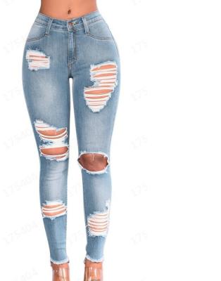 China Breathable Newcomers Fashion Skinny Light Blue Denim Pants Ripped Distressed Women Jeans for sale