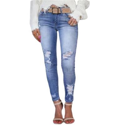 China Women's Tight Fit Denim Women's Ripped Holes Denim Pants Fashion Trousers for sale