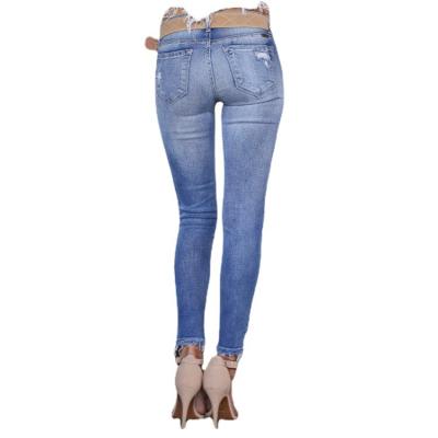 China Factory Price Skinny Women's Breathable Denim Pants Ripped Denim Fashionable Women's Pants for sale