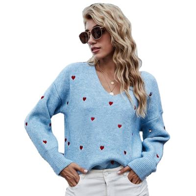 China 2021Valentine's Day Love V-Neck Loose Women's Sweater Girl Plus Size Knitted Sweater New New for sale