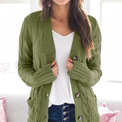 China Anti-wrinkle Women Solid Color Twill Casual Cardigan Sweater Jacket With Buttons for sale