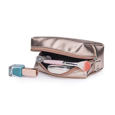 China Wholesale New Popular Waterproof Cosmetic Bag Storage Bathroom Makeup Lazy Bag Zipper Trim Leather Rose Gold Cosmetic Bag Metallic for sale