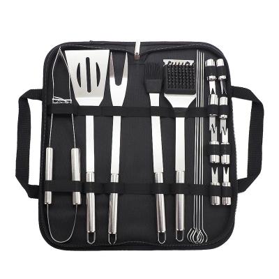 China BBQ Accessories Dustproof Stainless Steel Tool Kit BBQ Bag Cloth 19pcs Outdoor Grill Set for sale