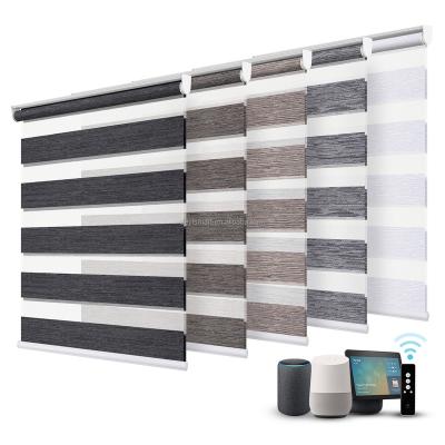 China Day&Night Protection Double Layer Zebra Smart Roller Shade UV Work with Alexa Echo for Home Decorations for sale