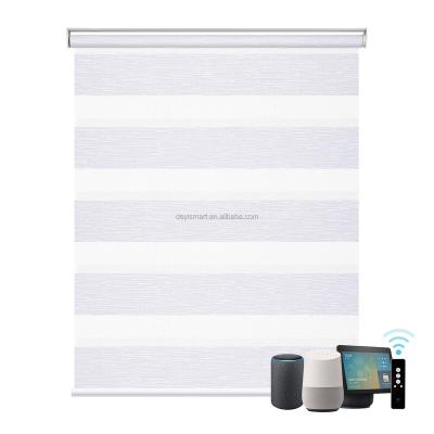 China Deyi Pure Smart Motorized Shades UV Protection And 2 Layer Korean Smart Zebra Stripped Day And Night For Home Decor for sale