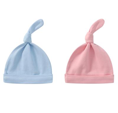 China Casual Wholesale Unisex Plain Knitted Cotton Baby Hat Knot Newborn Baby Beanie Hat for sale