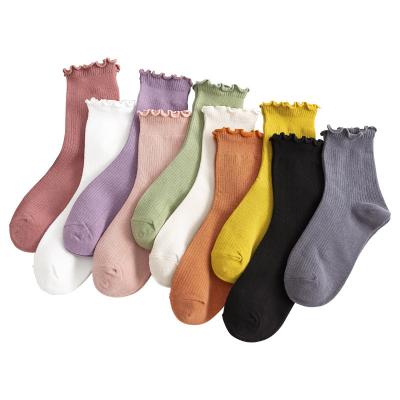 China Sporty Wholesale Drop Ship Retro Ruffle Ankle Girls Lace Up Socks Sports Cotton Women Socks for sale