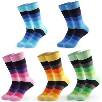 China Novelty Antibacterial Socks Wholesale Dress Socks Colorful Striped For Men Cotton Fashion Casual Crew Socks for sale