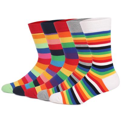 China Antibacterial Wholesale Colorful Rainbow Funny Socks For Men Cotton Fashion Crew Casual Dress Socks for sale