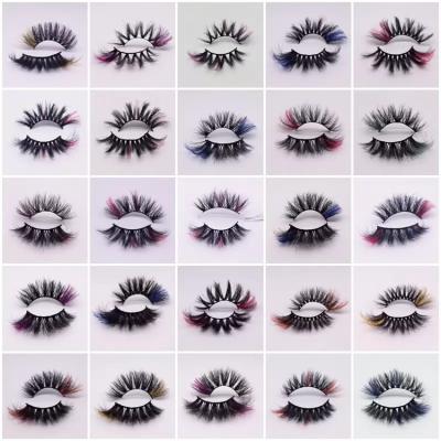 China Cruelty Free/Big/25mm 39 Styles 25mm Volume Dramatic Fluffy Highlight On End Color Mink Eyelashes for sale