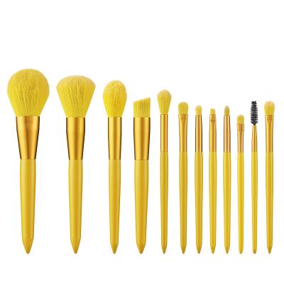 China Soft Humane Synthetic Hair Straighteners Private Label Makeup Brush 12pcs Custom Wholesale Wooden Handle Base Cosmetic Brushes for sale