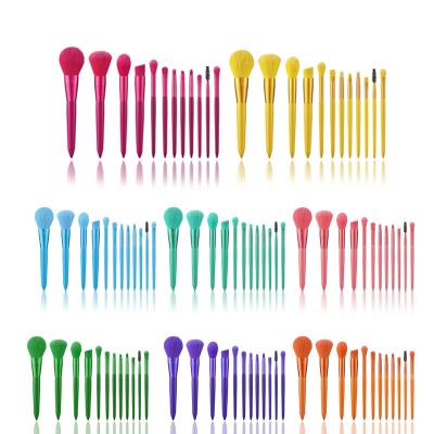 China soft cruelty free synthetic hair stiffens factory wholesale makeup tools wooden handle 12pcs fluorescent color makeup brush set for sale