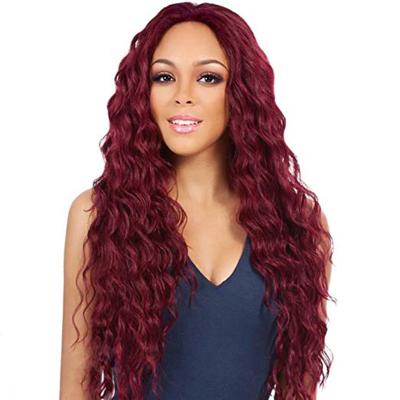 China Custom Made Water Wave Wigs Good Quality Silky Synthetic Heat Resistant Red Black Red Black Wavy Wig for sale