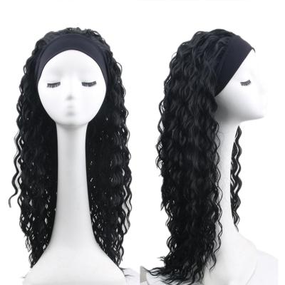 China Curly Fashion Curly Synthetic Hair Fiber Wig None Lace Front Headband Wig Black Deep Wave for sale