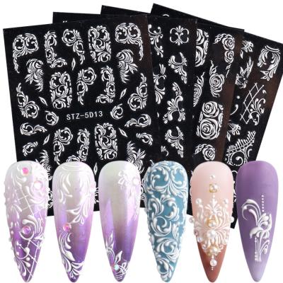 China Newest Fashionable Plastic Stereoscopic Snowflakes Embossed Nail Art Sticker Nail Decals 5D For Christmas for sale