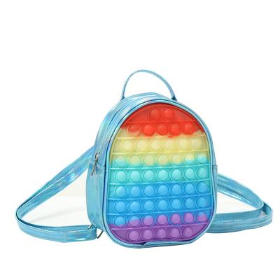 China Hot Sale Waterproof Rainbow Silicone Zipper Bag Trigger Push Bubble Wiggle Sensory Backpack Toy for sale