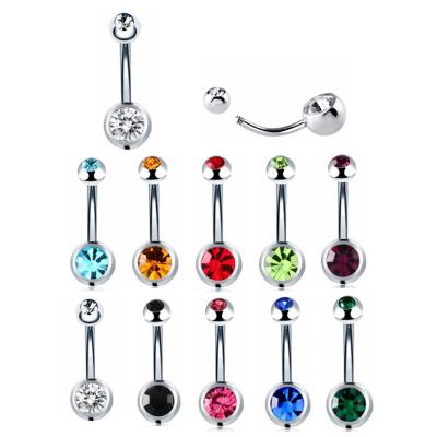 China Fashionable Creative Colorful Stainless Steel Double Gem Belly Button Rings Boby Punching Jewelry for sale