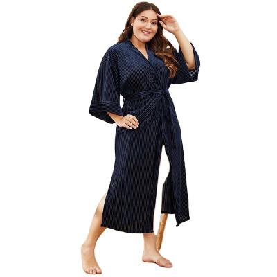 China Autumn And Winter Long Striped Breathable Loose Pajamas Ladies Homewear for sale