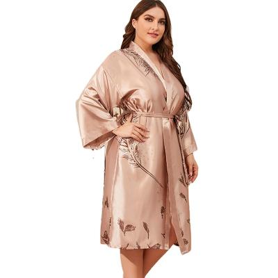 China Women's QUICK DRY Long Casual Silk Pajamas Printed Long Robe Sleepwear Satin Bathrobes for sale