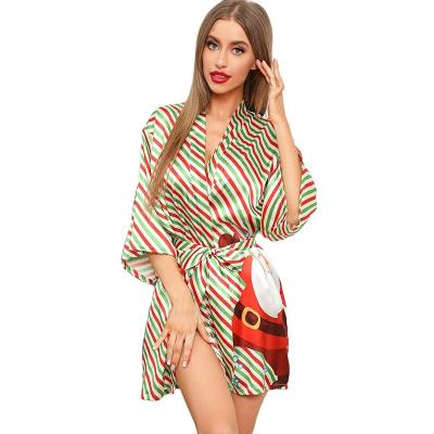 China QUICK DRY Ice Silk Pajamas Women's Three Quarter Sleeve Short Bathrobe for sale