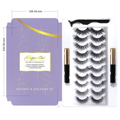 China Private Label 5 Magnets Strip Natural Soft Powerful Mink Silk Fake Eye Lashes Magnetic Eyelashes 10 Pairs Magnetic Lashes Set Eyeliner for sale