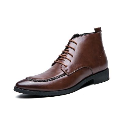 China Breathable High Quality Size 48 Black Brown Mid Cut Lace Up High Toe Shoe Career Office Formal Business Men's Zipper Stylish Shoes Men for sale