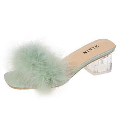 China Fashion Trend New Arrivals 2021 New Arrivals Women's Transparent Heel Fur Slippers Women's Furry Slippers Fashion Females Pink Fur Slides for sale