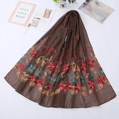 China Embroider Scarf Scarves Women colorful embroider head set cotton yarn malaysian tudung muslim women scarf and hijab scarf long for sale