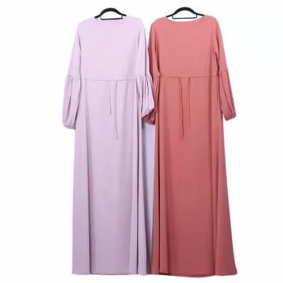 China Polyester Summer Student Muslim Women's Chiffon Puff Sleeve Factory Direct Sales Custom Large Size Arabic Long Skirt Solid Color for sale