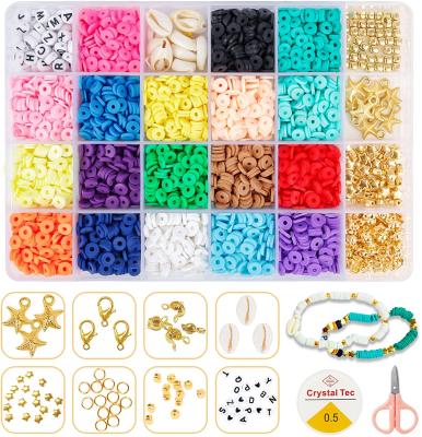 China DIY Flat Round Clay Spacer Beads Jewelry Making Kit, DIY Clay Beads Set for Bracelet/Necklace/Earring, 18 Colors Clay Beads Set for sale