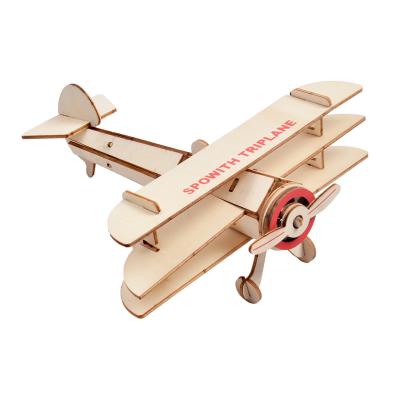 China Eco-friendly laser cutting wooden puzzle A-06 3D model airplane toy triplane model puzzle for sale