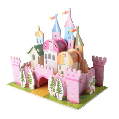 China 100% Eco-friendly Pink Castle DIY Educational Model Playhouse 3D Puzzle Toy Models for sale