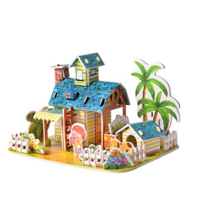 China 100% Eco-friendly Tropical Cottage DIY Model Play House 3D Puzzle Children's Educational Toy Models for sale